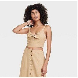 Universal Thread - Women's Tie Front Cropped Top - Tan - Large